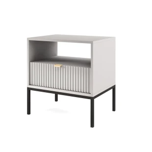 Nachttisch KARI S54 – Grau mit geriffelter Front und goldenem Griff