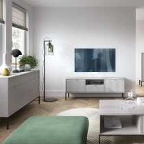 Nachttisch KARI S54 – Grau mit geriffelter Front und goldenem Griff