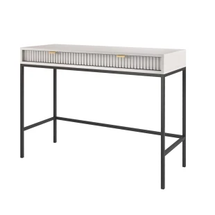 Schminktisch KARI T104 grau mit geriffelten Fronten und goldenen Griffen