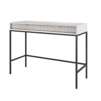 Schminktisch KARI T104 grau mit geriffelten Fronten und goldenen Griffen