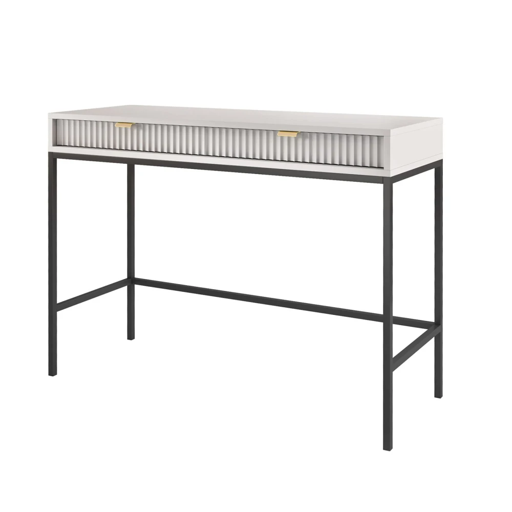 Schminktisch KARI T104 grau mit geriffelten Fronten und goldenen Griffen