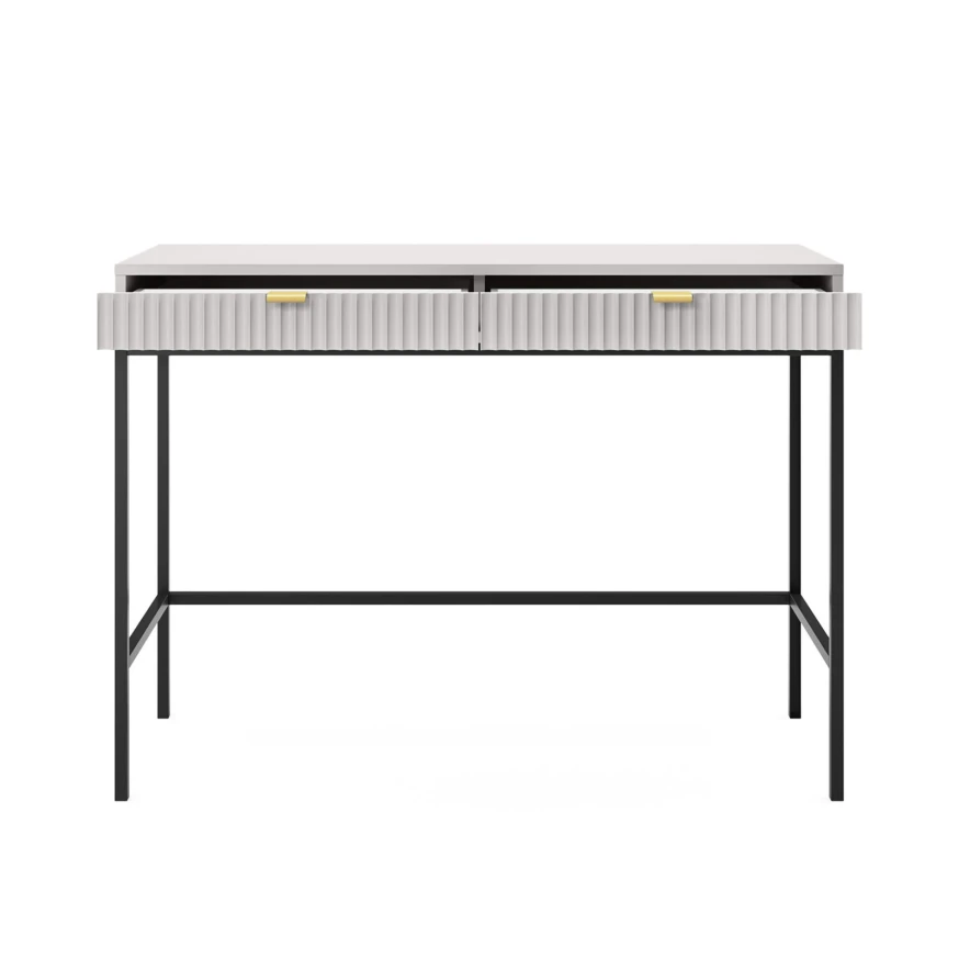 Schminktisch KARI T104 grau mit geriffelten Fronten und goldenen Griffen