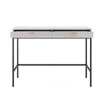 Schminktisch KARI T104 grau mit geriffelten Fronten und goldenen Griffen