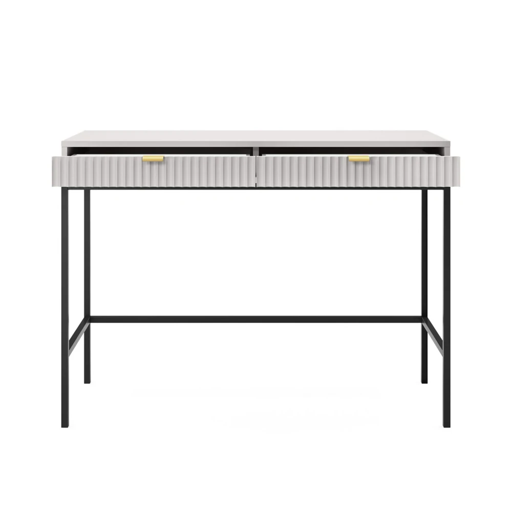 Schminktisch KARI T104 grau mit geriffelten Fronten und goldenen Griffen