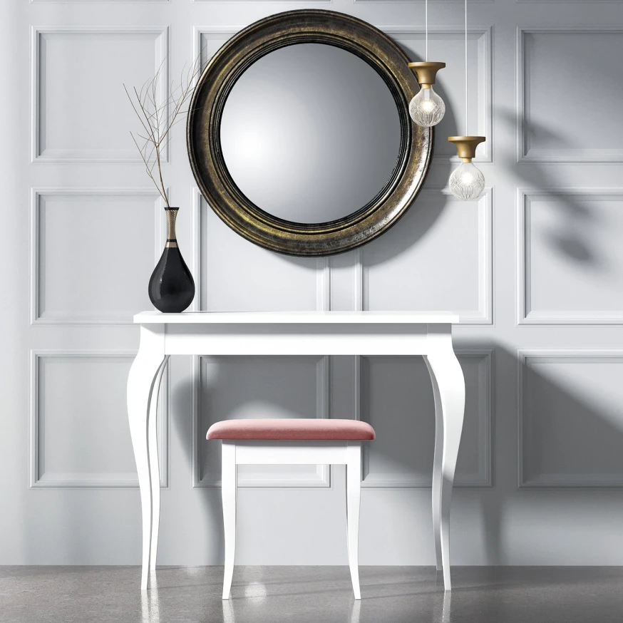 Bella glamouröser weißer Konsolen-Schminktisch Bella glamouröser weißer Konsolen-Schminktisch