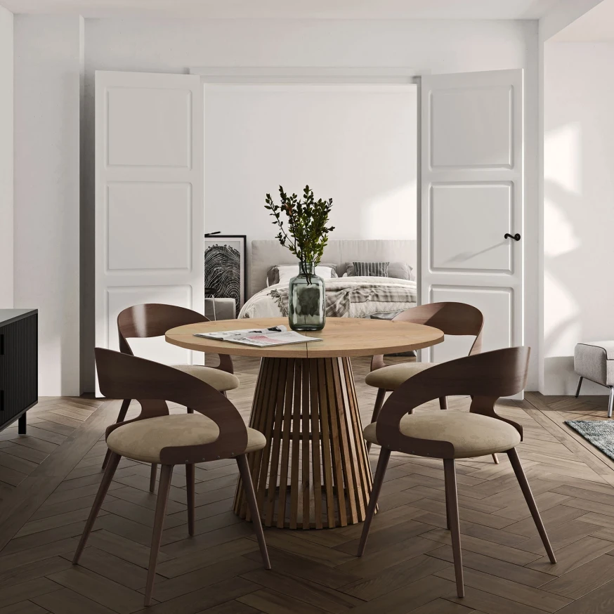 Runder Ausziehbarer Esstisch DOVER mit LAMELLEN