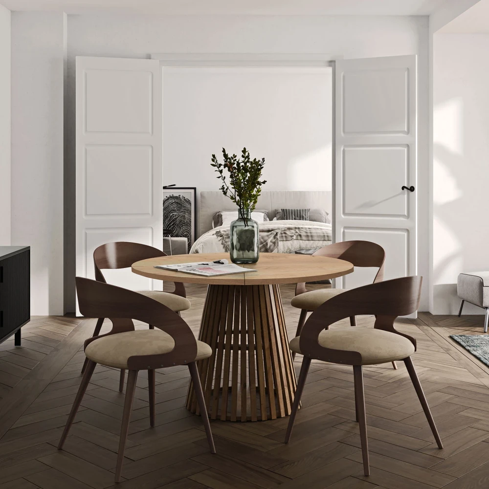 Runder Ausziehbarer Esstisch DOVER mit LAMELLEN