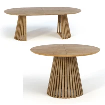 Ausziehbarer Runder Esstisch DOVER LAMELLEN natürliches Eichenfurnier, holz ein bein