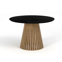 Ausziehbarer Runder Esstisch DOVER LAMELLEN natürliches Eichenfurnier, holz ein bein