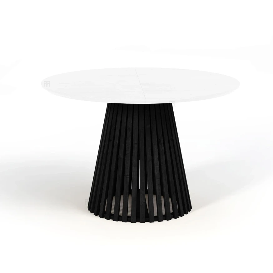 Ausziehbarer Runder Esstisch DOVER LAMELLEN natürliches Eichenfurnier, holz ein bein