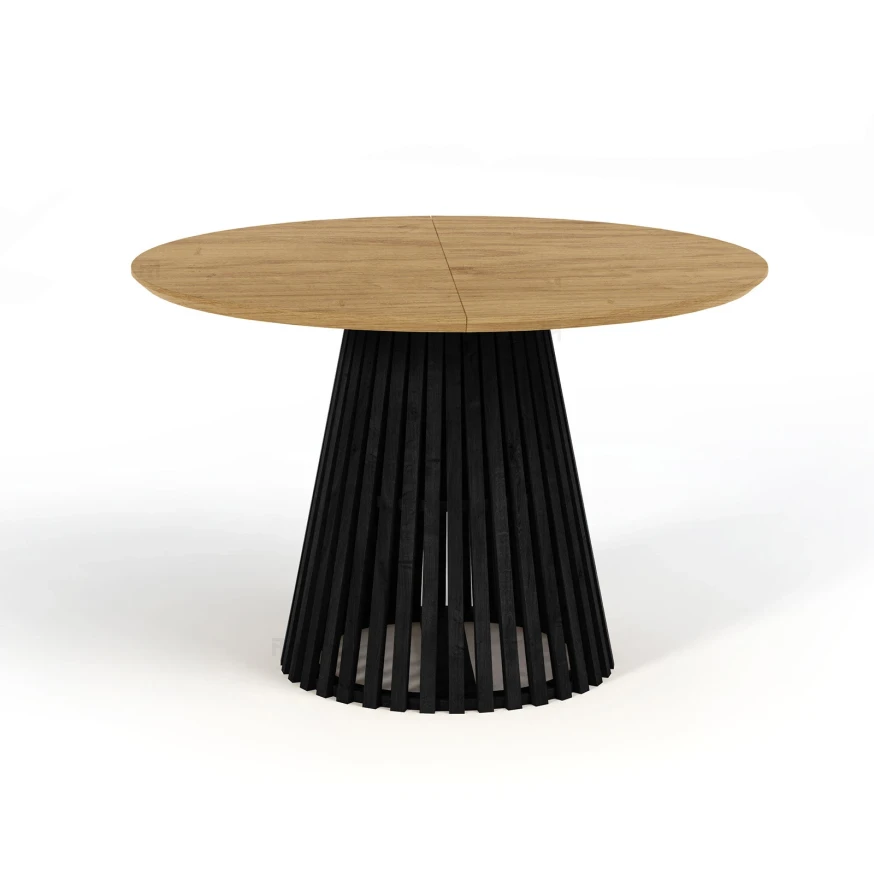 Ausziehbarer Runder Esstisch DOVER LAMELLEN natürliches Eichenfurnier, holz ein bein