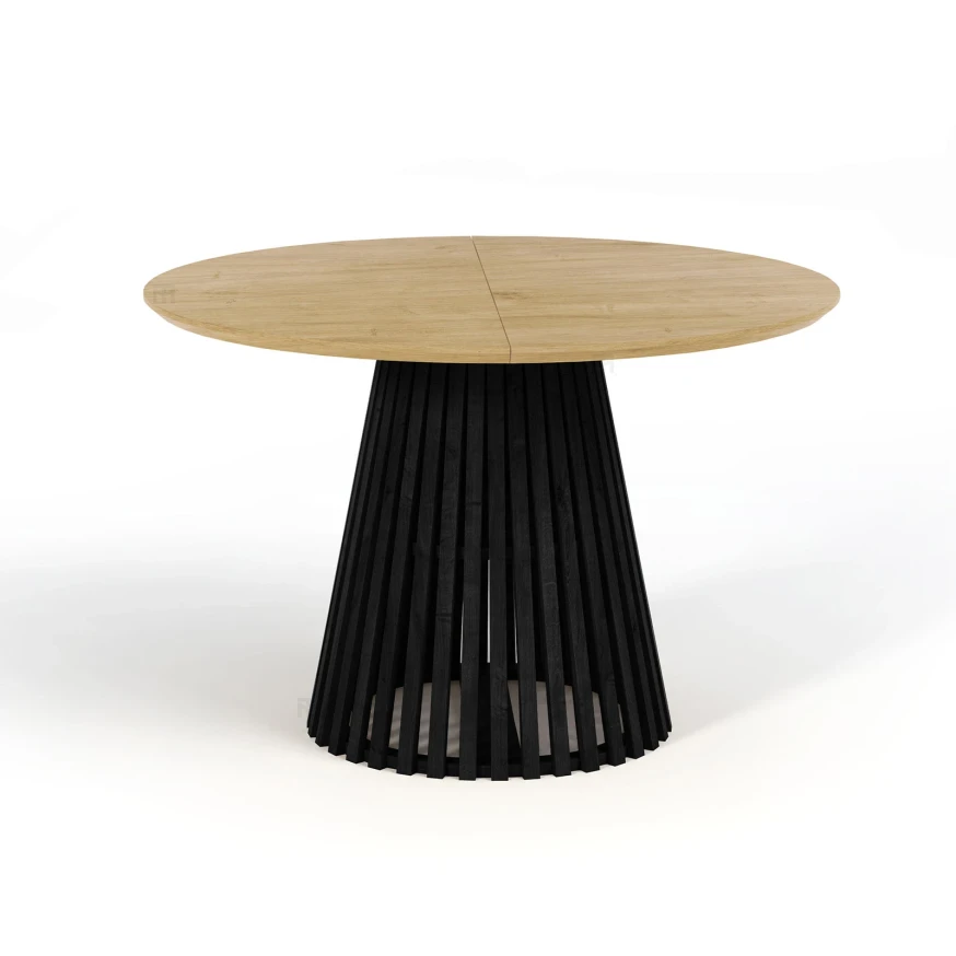 Ausziehbarer Runder Esstisch DOVER LAMELLEN natürliches Eichenfurnier, holz ein bein