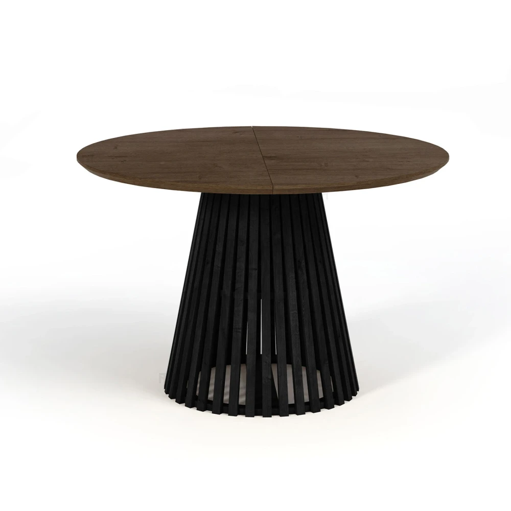 Ausziehbarer Runder Esstisch DOVER LAMELLEN natürliches Eichenfurnier, holz ein bein