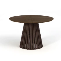 Ausziehbarer Runder Esstisch DOVER LAMELLEN natürliches Eichenfurnier, holz ein bein