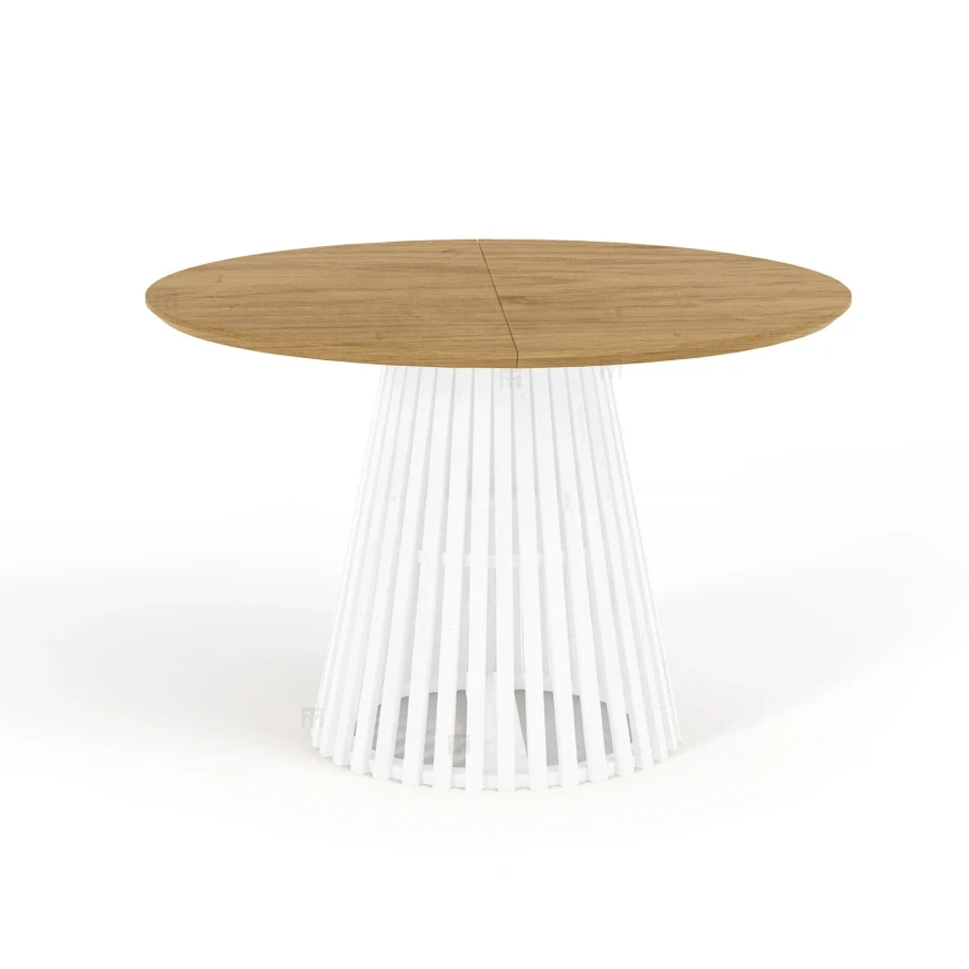 Ausziehbarer Runder Esstisch DOVER LAMELLEN natürliches Eichenfurnier, holz ein bein