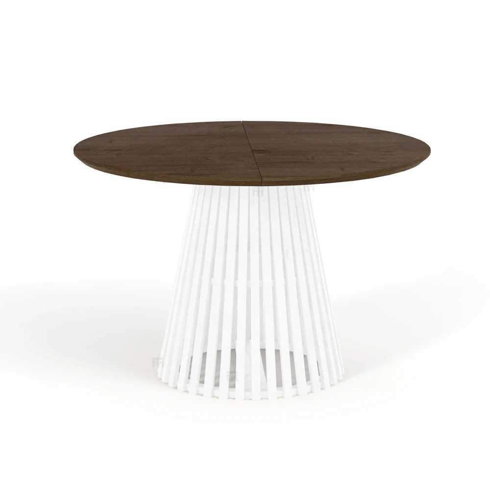 Ausziehbarer Runder Esstisch DOVER LAMELLEN natürliches Eichenfurnier, holz ein bein