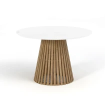 Ausziehbarer Runder Esstisch DOVER LAMELLEN natürliches Eichenfurnier, holz ein bein