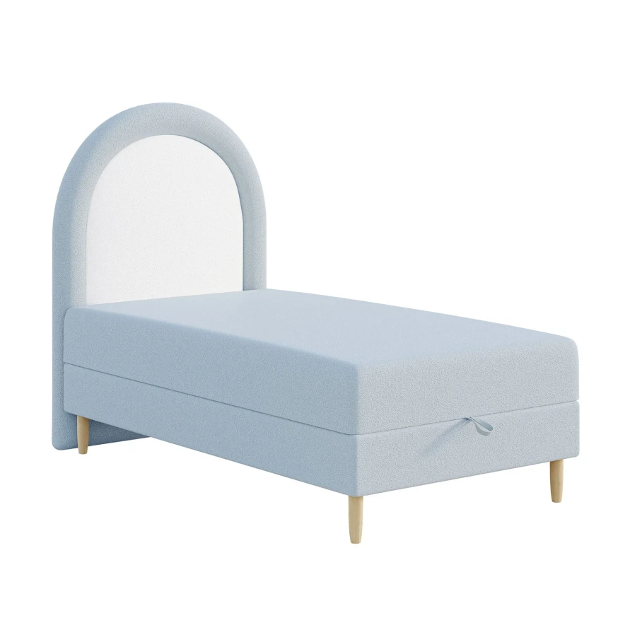 Kinderbett 90x180 cm mit halbrundem Kopfteil und Bettkasten