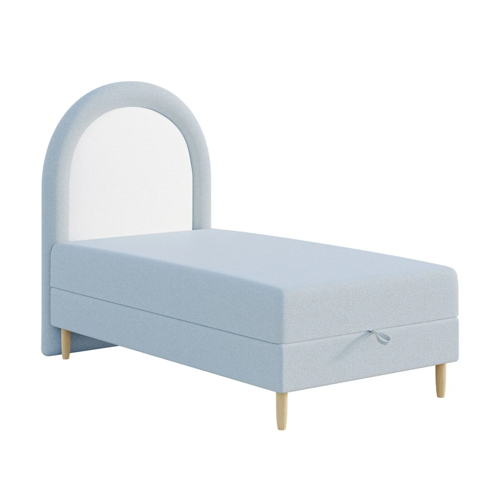 Kinderbett 90x180 cm mit halbrundem Kopfteil und Bettkasten