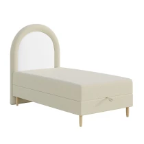 Kinderbett 90x180 cm mit halbrundem Kopfteil und Bettkasten