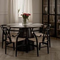 Ausziehbarer Runder Esstisch DOVER LAMELLEN natürliches Eichenfurnier, holz ein bein