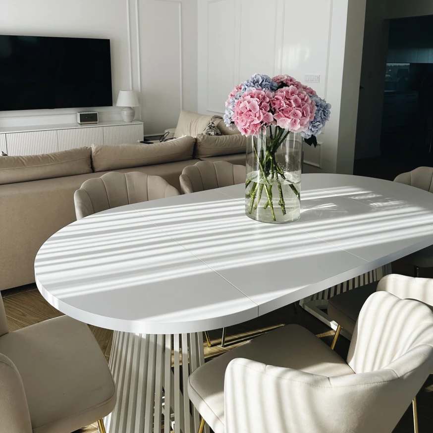 Runder Ausziehbarer Esstisch DOVER mit LAMELLEN