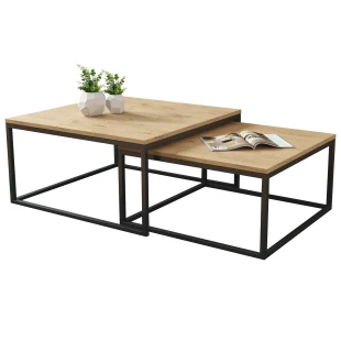 DAKAR 2in1 rechteckiger Couchtisch, Loft-Industrie, Metall, quadratischer Couchtisch