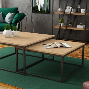 DAKAR 2in1 rechteckiger Couchtisch, Loft-Industrie, Metall, quadratischer Couchtisch