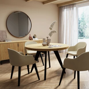 LORA 90 100 LOFT industrieller runder Holztisch