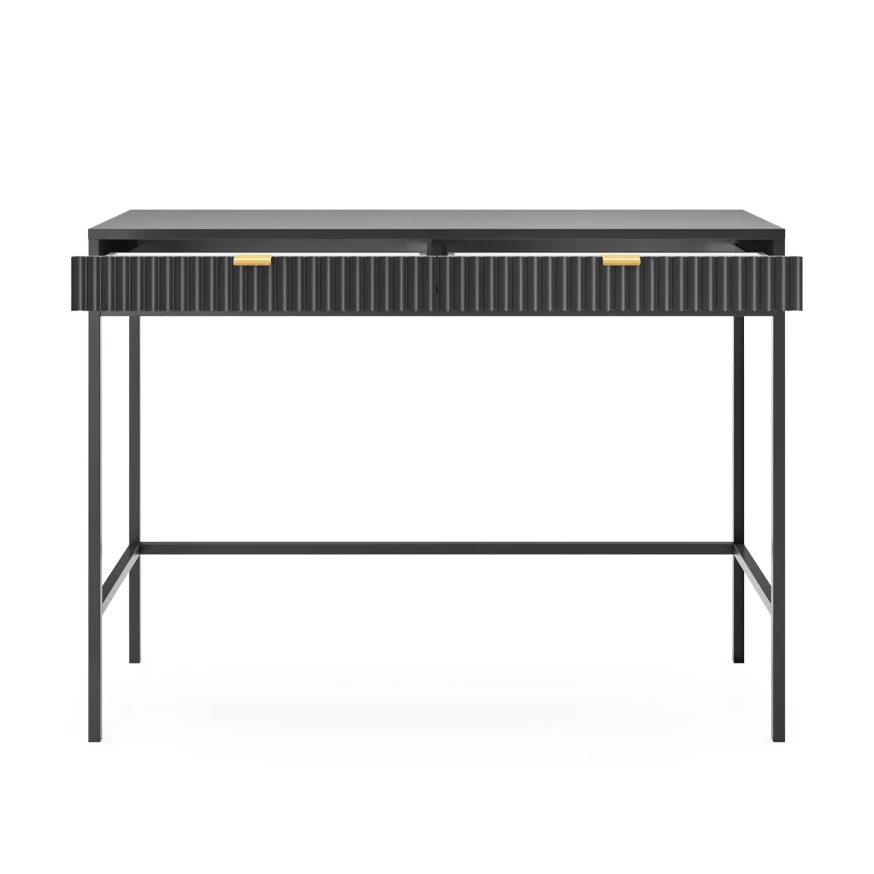 Schminktisch KARI T104 grau mit geriffelten Fronten und goldenen Griffen