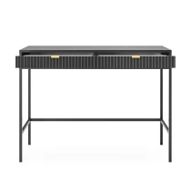 Schminktisch KARI T104 grau mit geriffelten Fronten und goldenen Griffen