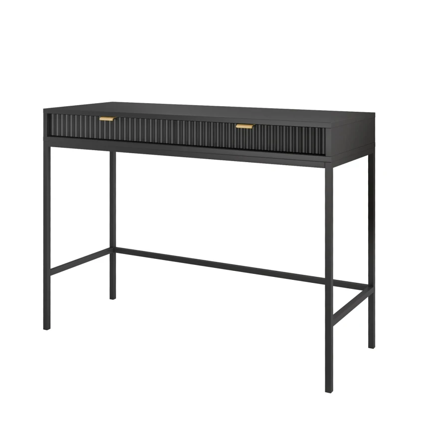 Schminktisch KARI T104 grau mit geriffelten Fronten und goldenen Griffen