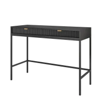 Schminktisch KARI T104 grau mit geriffelten Fronten und goldenen Griffen