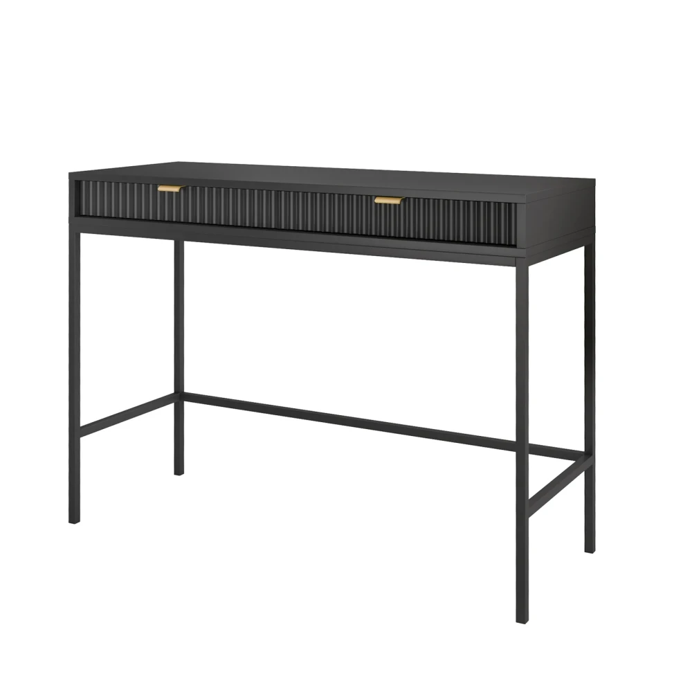 Schminktisch KARI T104 grau mit geriffelten Fronten und goldenen Griffen