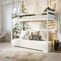 Hochbett SOFIA mit ausziehbarem Schlafsofa, Kinderbett