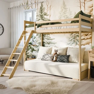 Hochbett SOFIA mit ausziehbarem Schlafsofa, Kinderbett