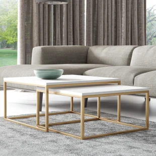 DAKAR 2in1 Golden rechteckiger Couchtisch, Loft-Industrie, Metall, quadratischer Couchtisch