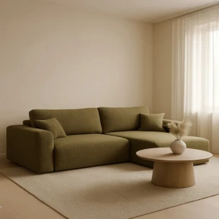 Ecksofa CALM L-Form abgerundet, universell, ausziehbar