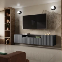 TV-Lowboard NEO 200 cm hängend mit geriffelter Front