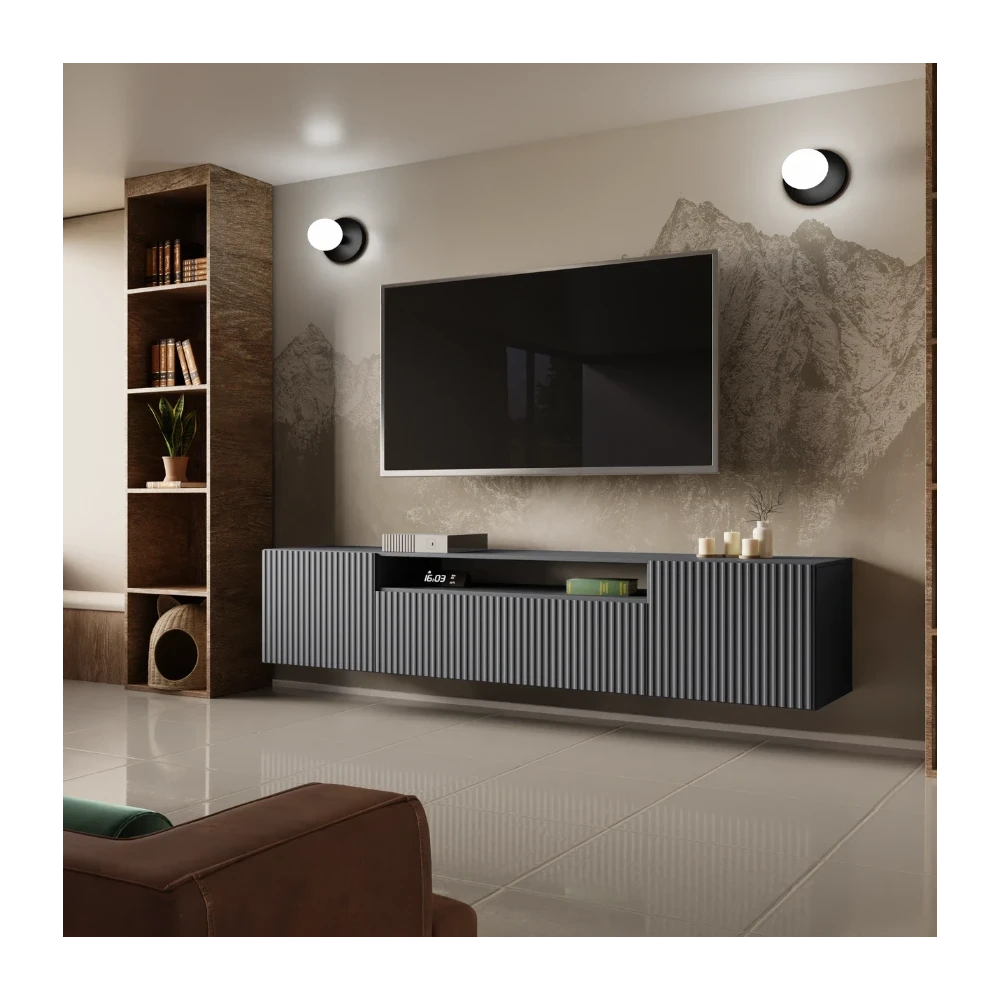 TV-Lowboard NEO 200 cm hängend mit geriffelter Front TV-Lowboard NEO 200 cm hängend mit geriffelter Front