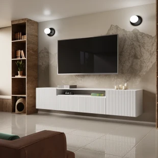 TV-Lowboard NEO 200 cm hängend mit geriffelter Front