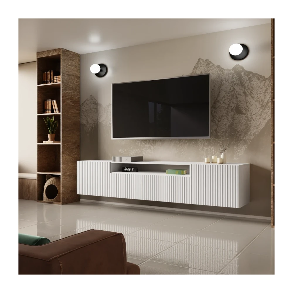 TV-Lowboard NEO 200 cm hängend mit geriffelter Front TV-Lowboard NEO 200 cm hängend mit geriffelter Front