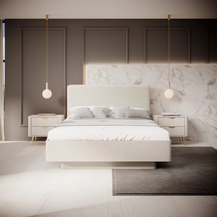 Bett LATE 160x200 cm mit gepolstertem Kopfteil