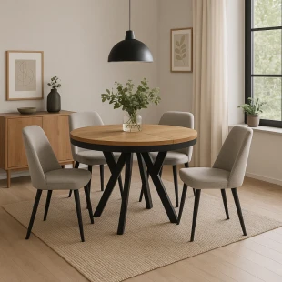 Runder Ausziehbarer Esstisch PERO 90 100 LOFT industrieller runder Holztisch