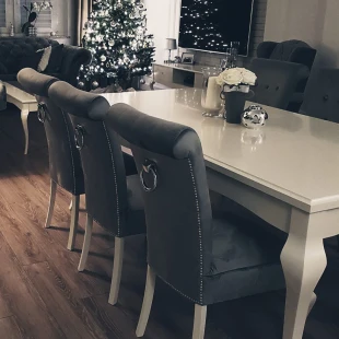 Polsterstuhl GS61 Glamour Knöpfe gesteppt modern weiß glänzend