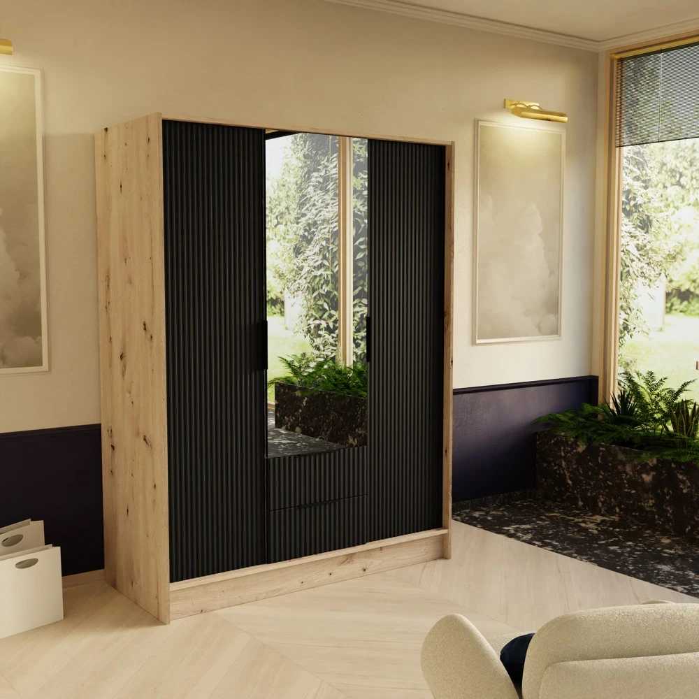 Schrank mit Spiegel und geriffelter Front – NELI 150