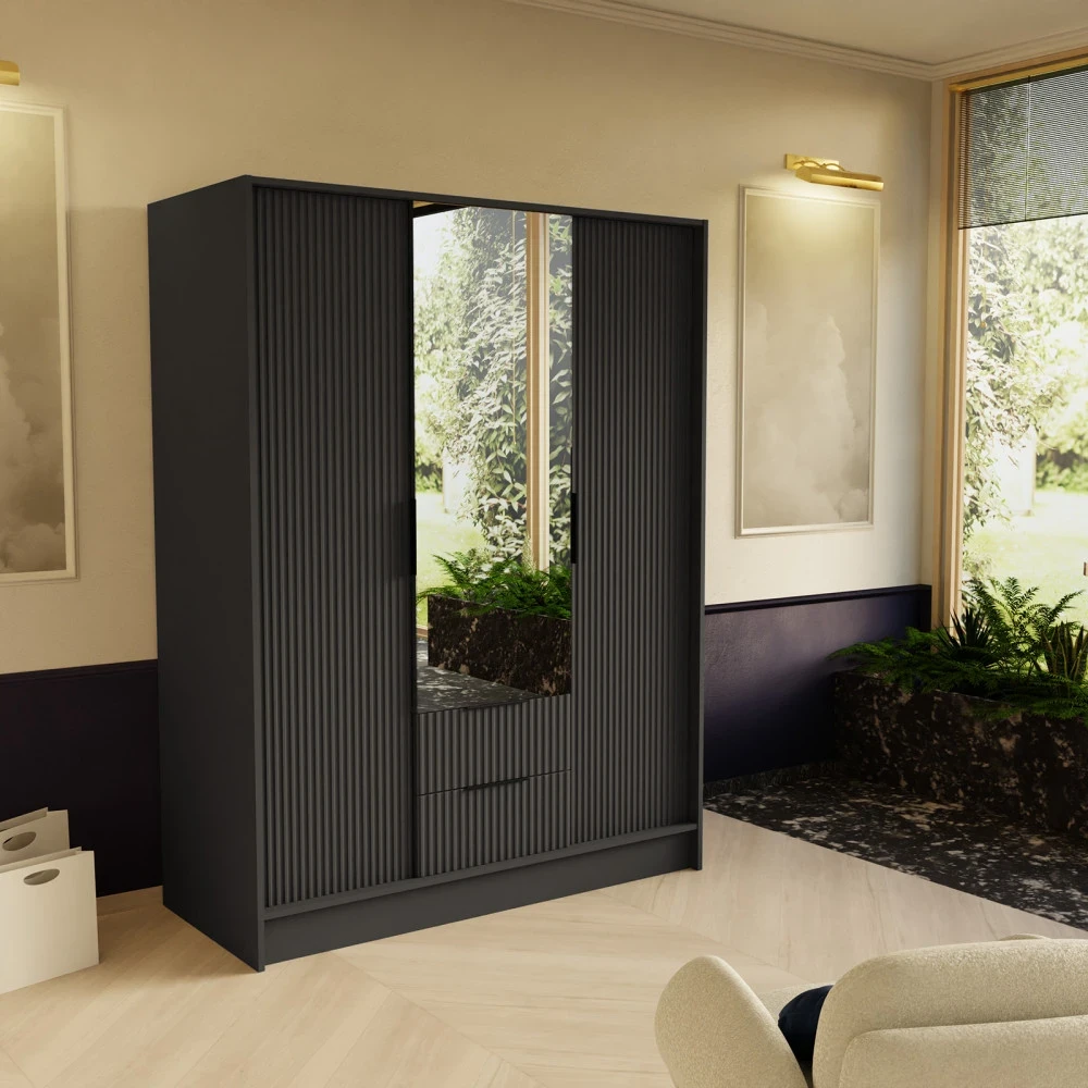 Schrank mit Spiegel und geriffelter Front – NELI 150