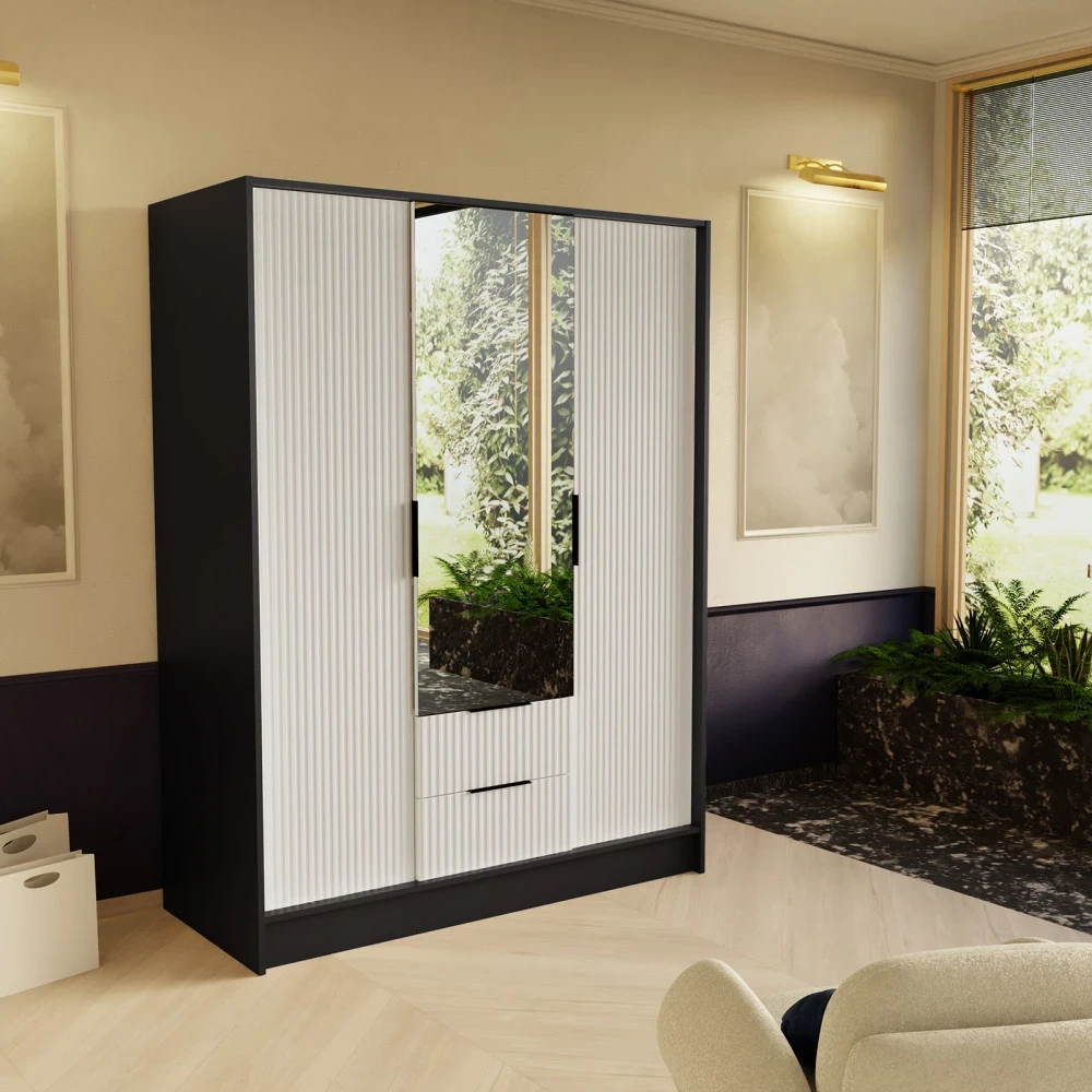 Schrank mit Spiegel und geriffelter Front – NELI 150