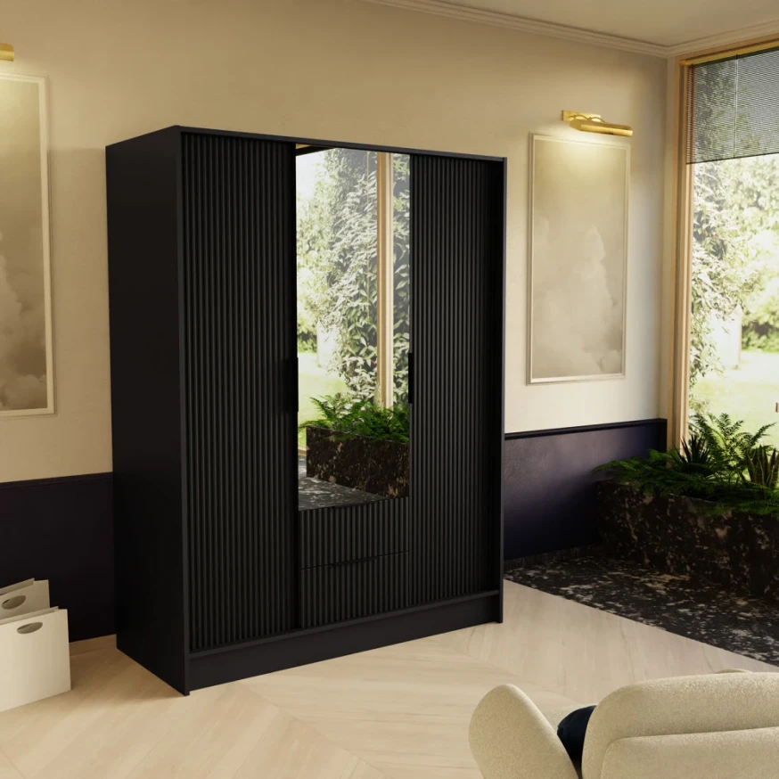 Schrank mit Spiegel und geriffelter Front – NELI 150