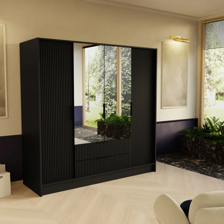 Schrank mit Spiegel und geriffelter Front – NELI 200